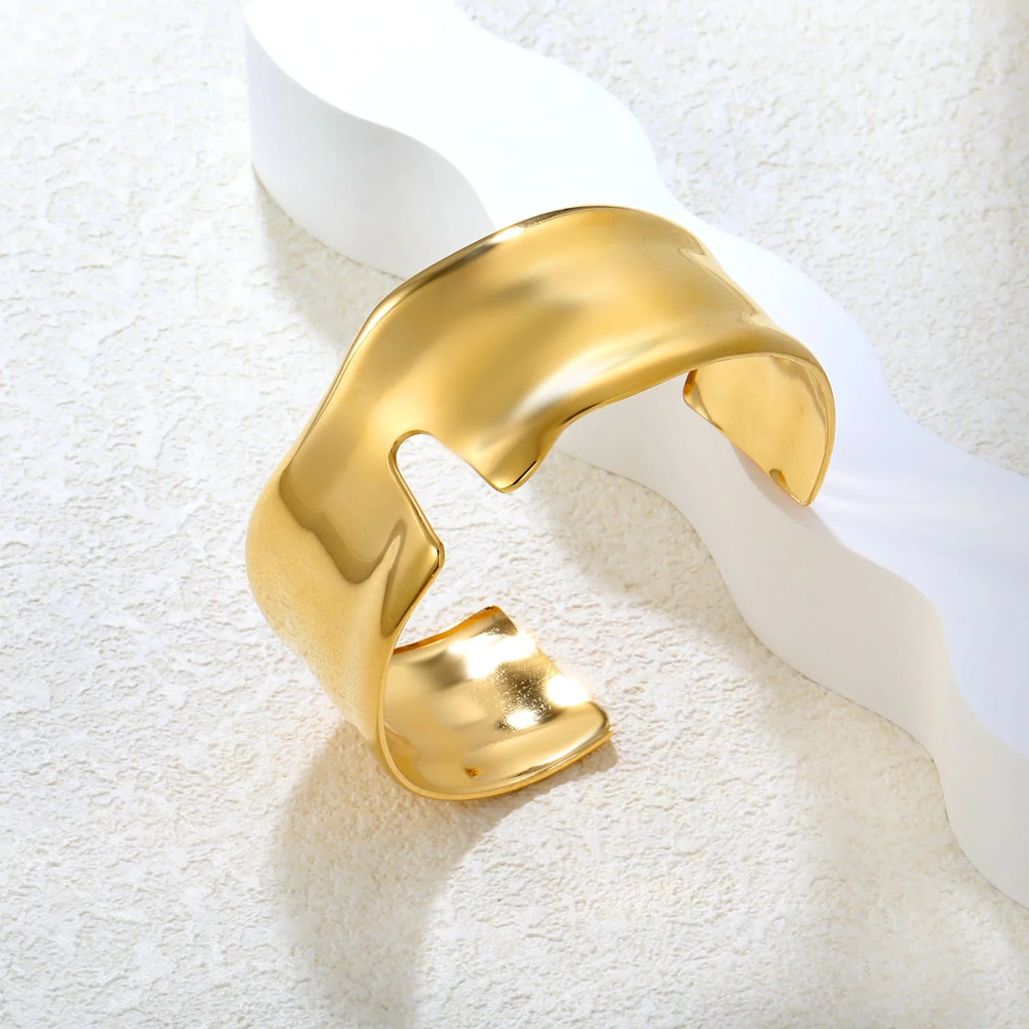 Sculptural Wave Wide Open Cuff Bangle