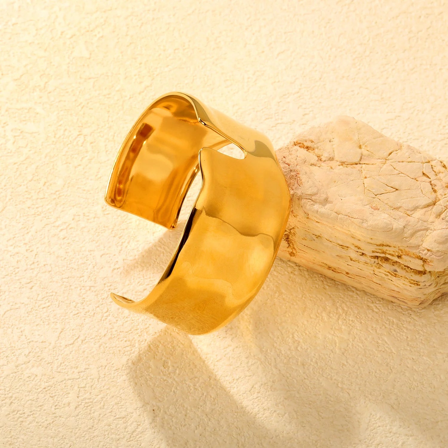 Sculptural Wave Wide Open Cuff Bangle