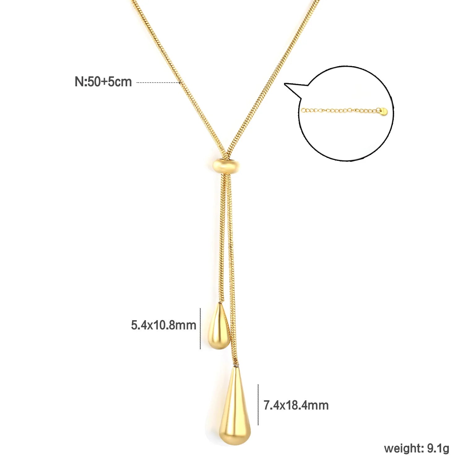 Double Teardrop Lariat Snake Chain Necklace