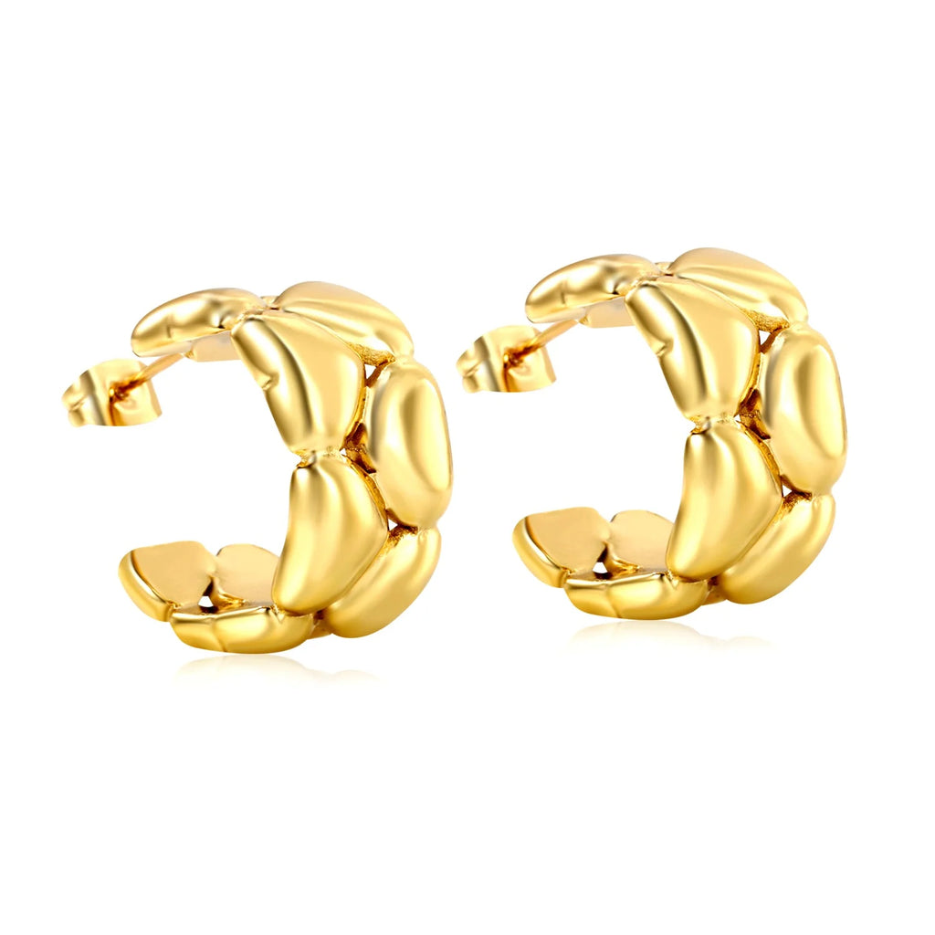 Gold Puffy Link Hoop Earrings