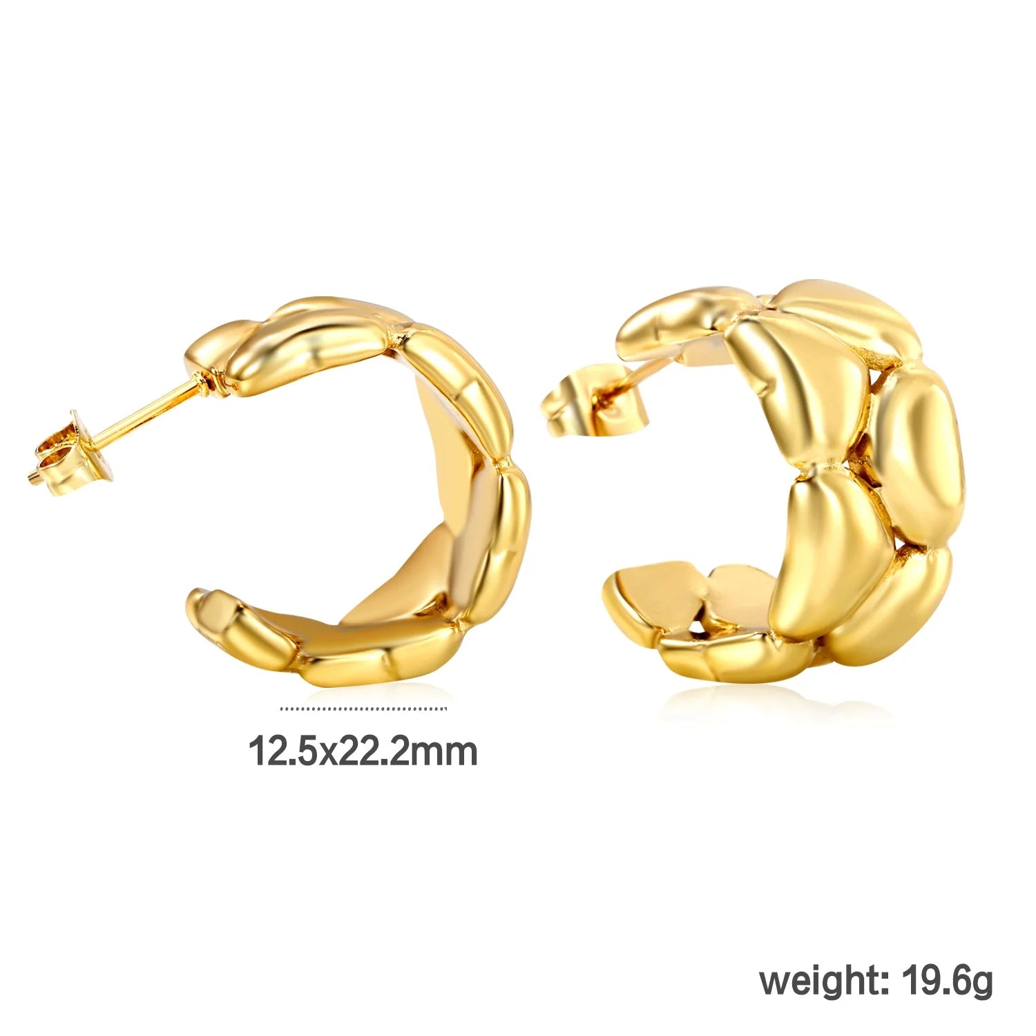 Gold Puffy Link Hoop Earrings