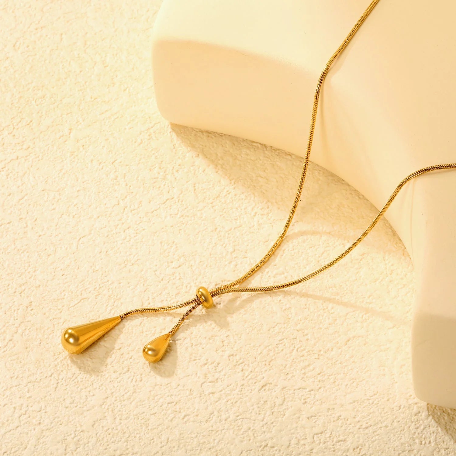 Double Teardrop Lariat Snake Chain Necklace