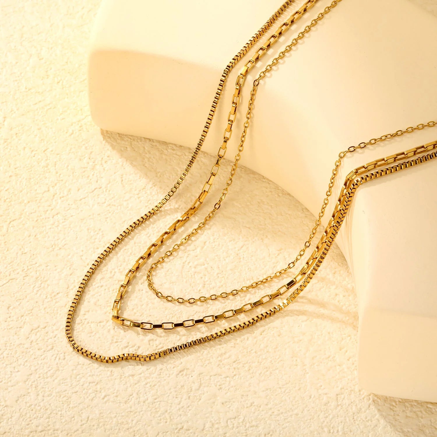 Triple Layer Mixed Chain Gold Necklace