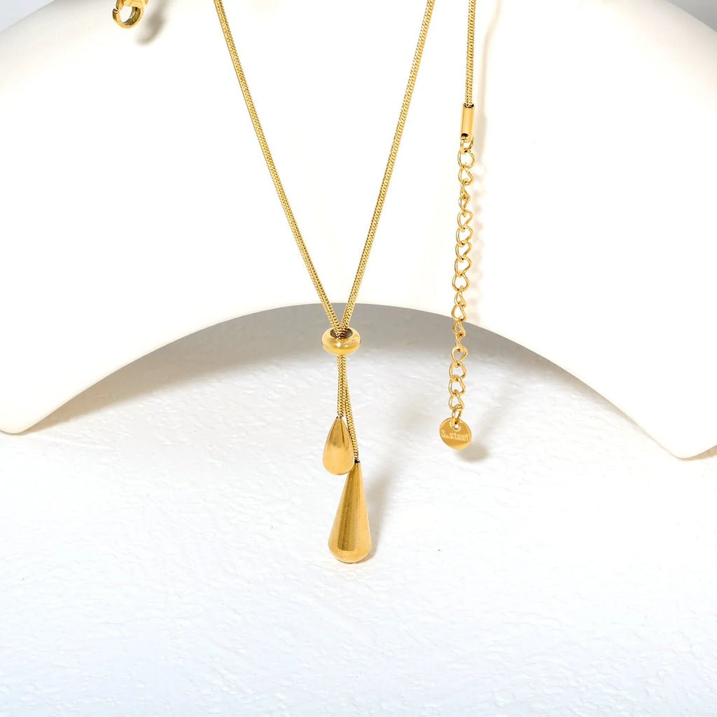 Double Teardrop Lariat Snake Chain Necklace