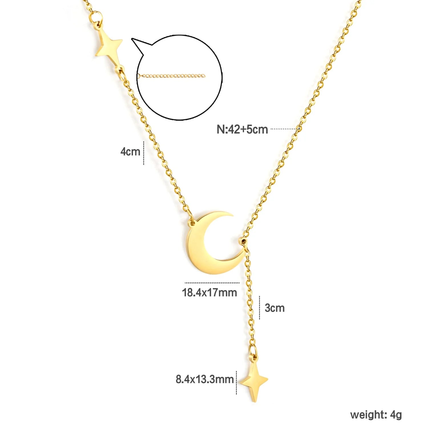 Moon & Star Lariat Cable Chain Necklace