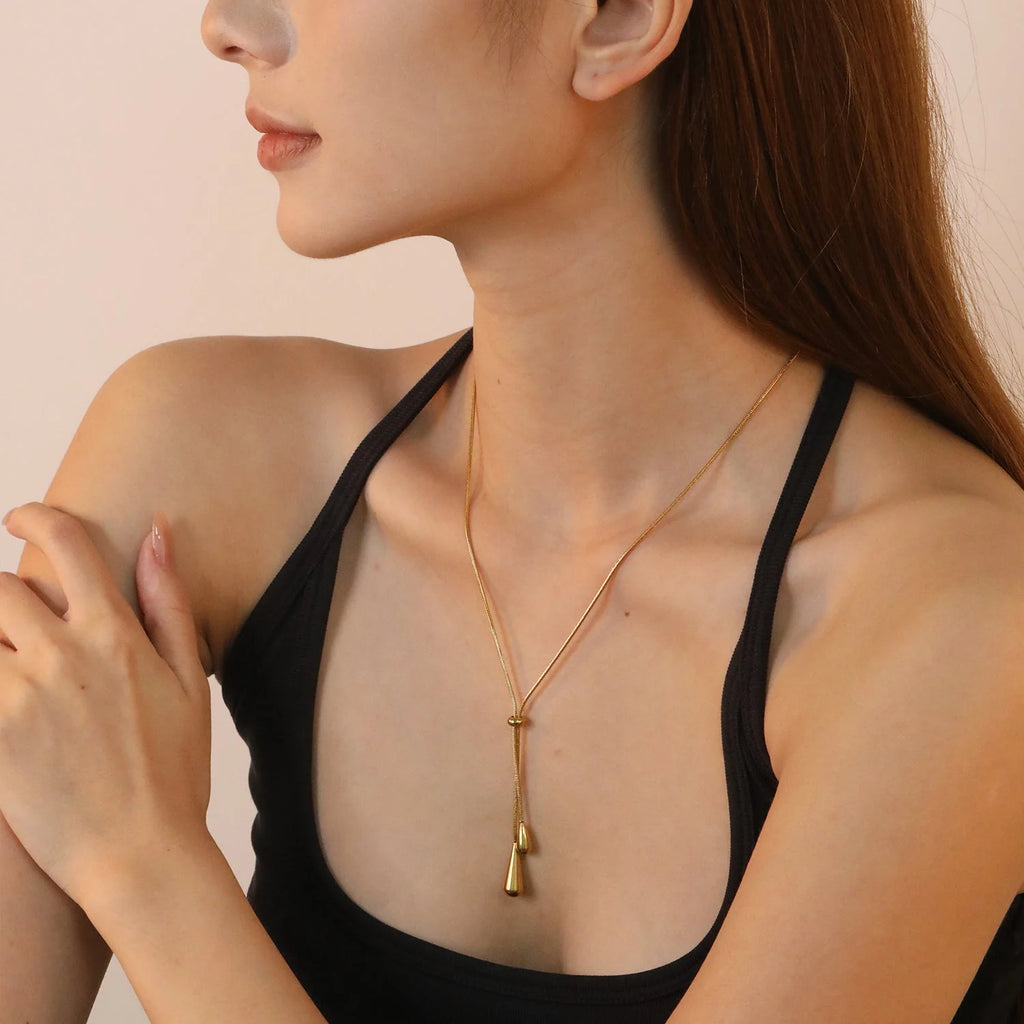 Double Teardrop Lariat Snake Chain Necklace