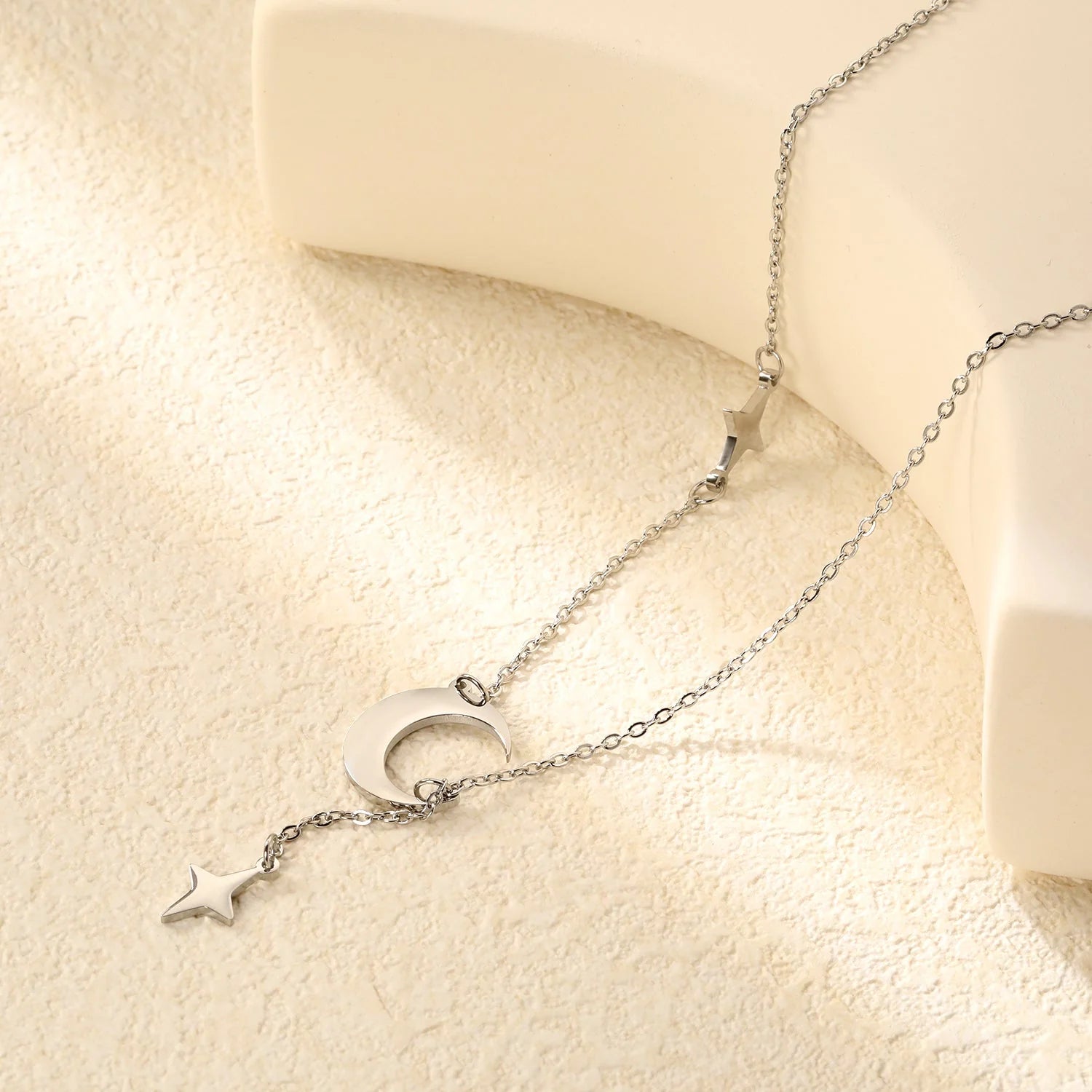 Moon & Star Lariat Cable Chain Necklace
