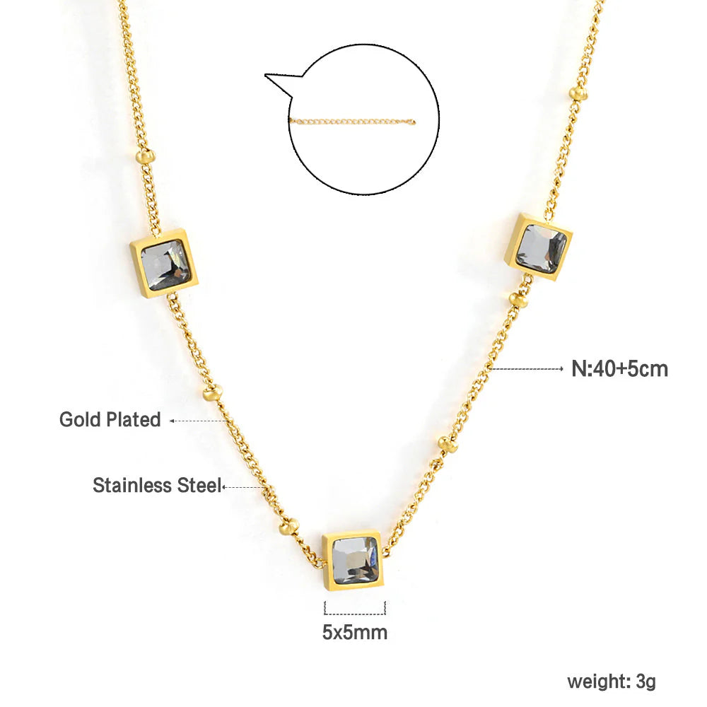 Slate Square Crystal Chain Necklace