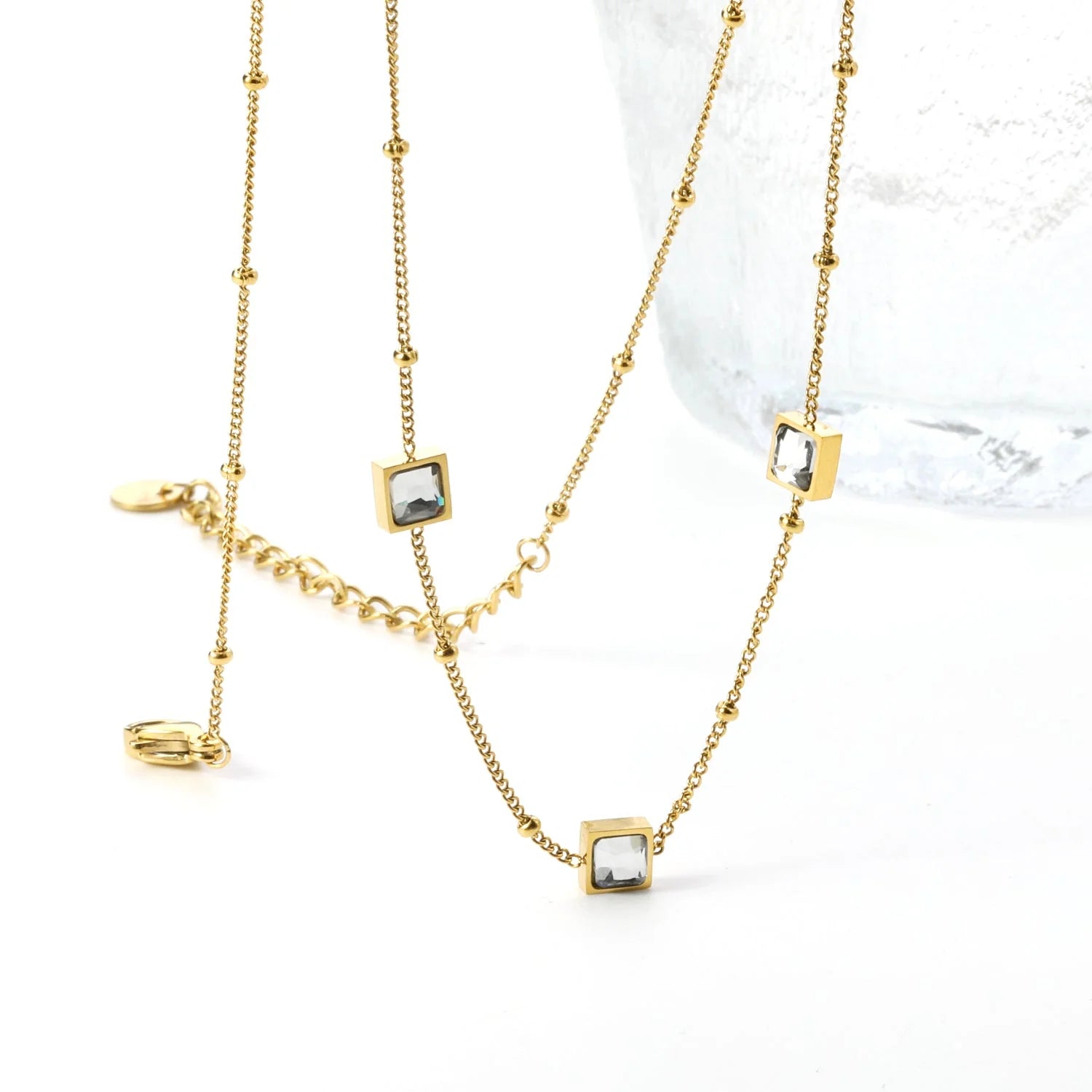 Slate Square Crystal Chain Necklace