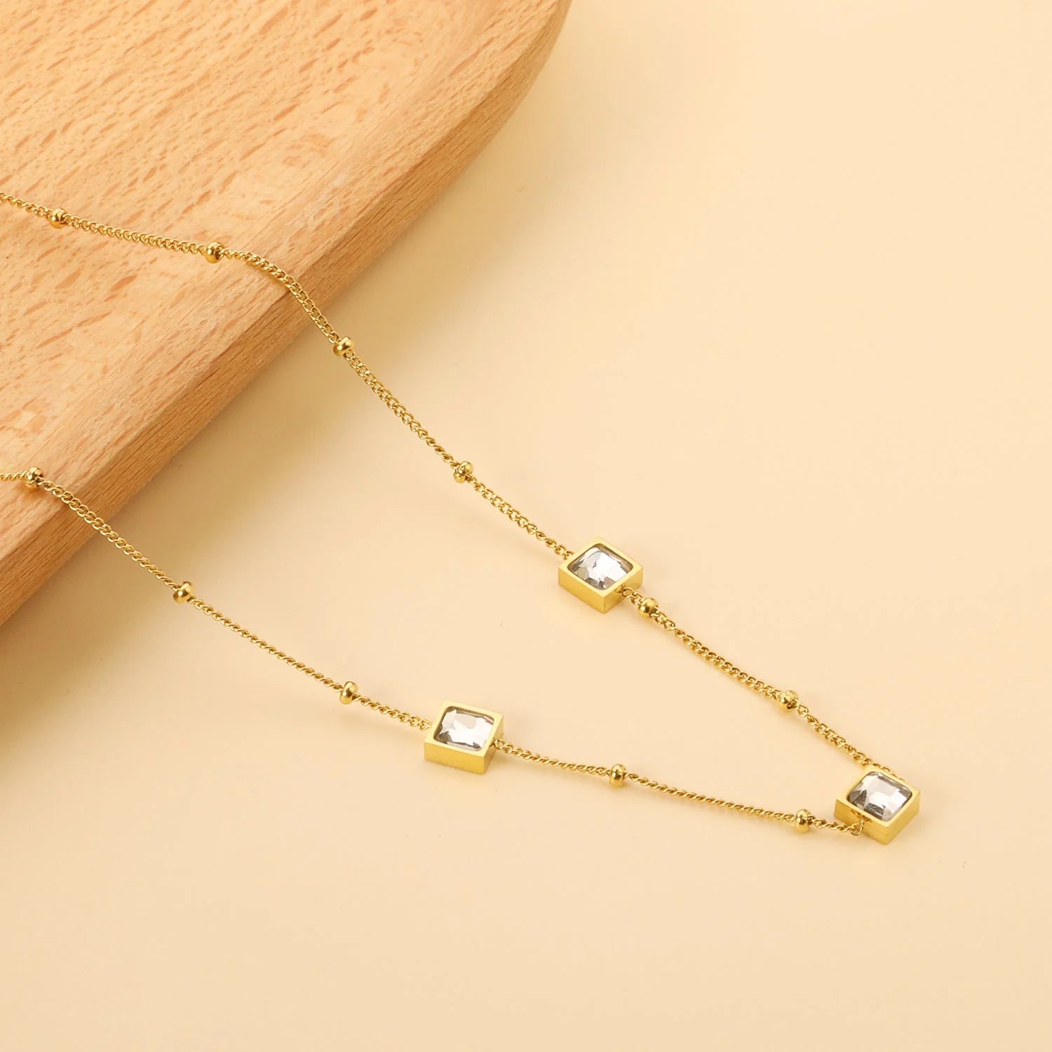 Slate Square Crystal Chain Necklace