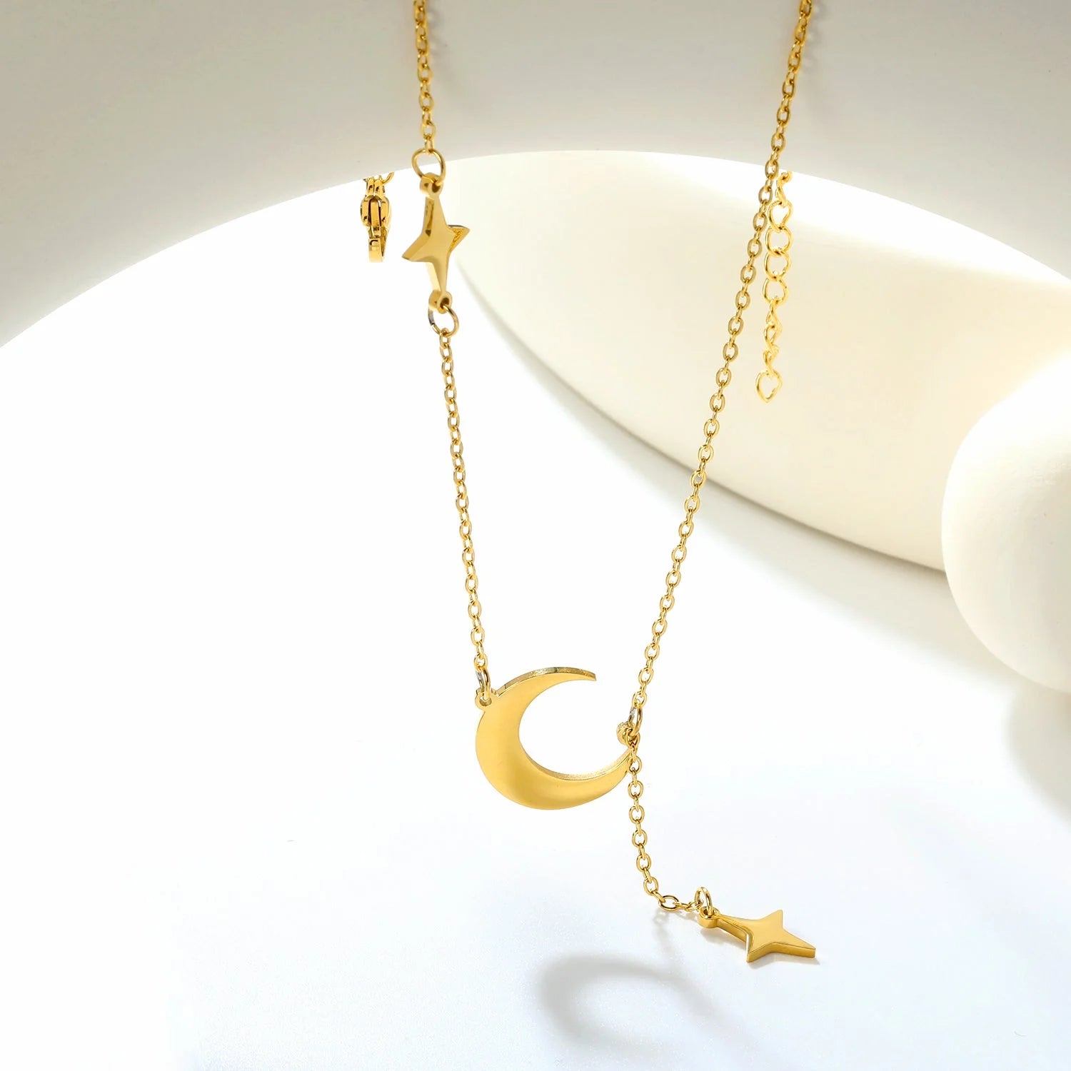 Moon & Star Lariat Cable Chain Necklace