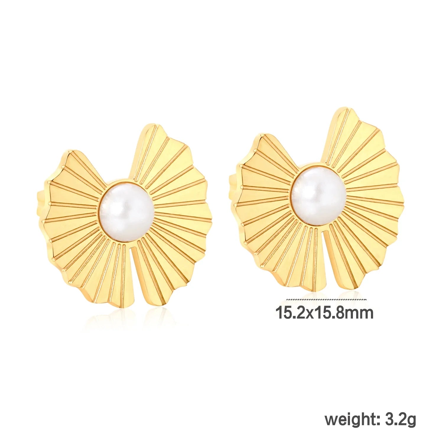 Gold Sunburst Pearl Stud Earrings