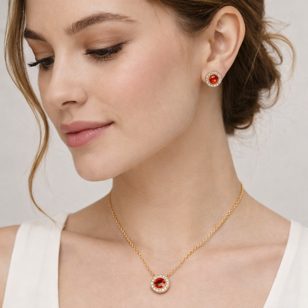 Garnet Zirconia Hoop & Necklace Set