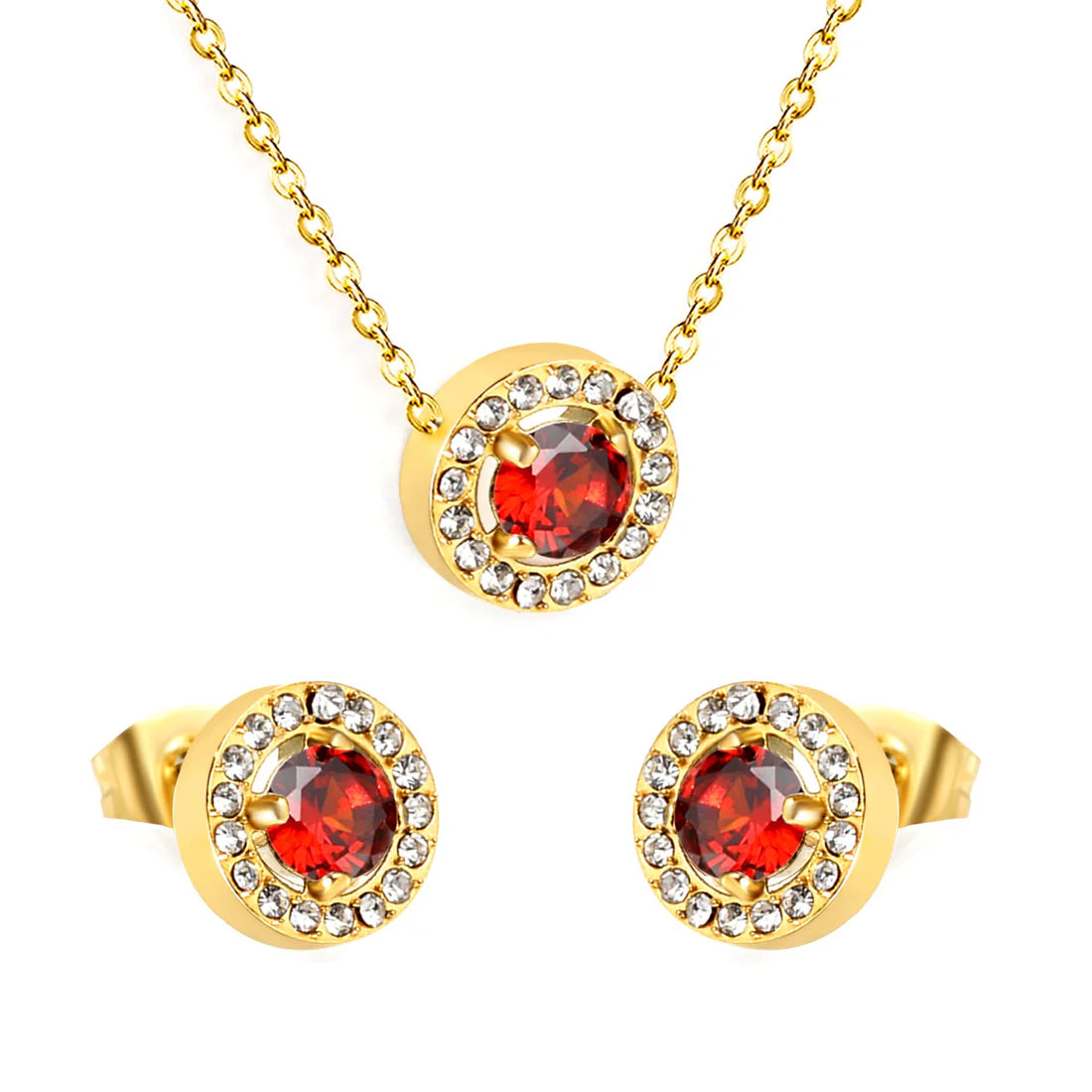 Garnet Zirconia Hoop & Necklace Set