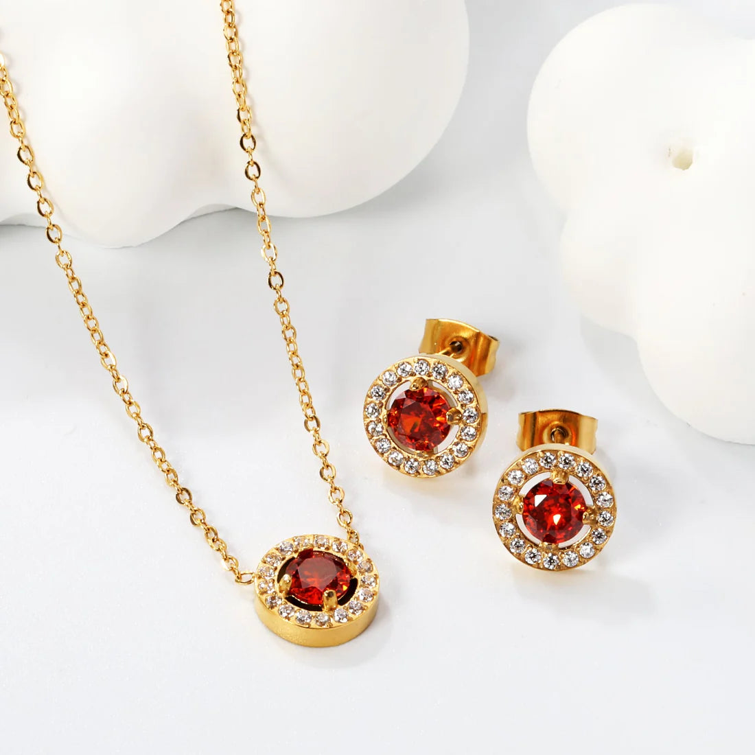 Garnet Zirconia Hoop & Necklace Set