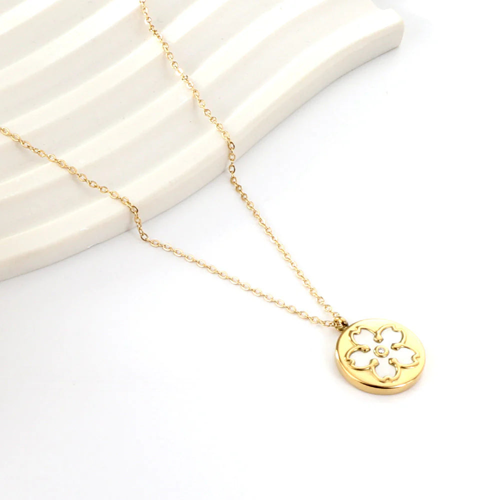 Mother of Pearl Fleur Medallion Necklace