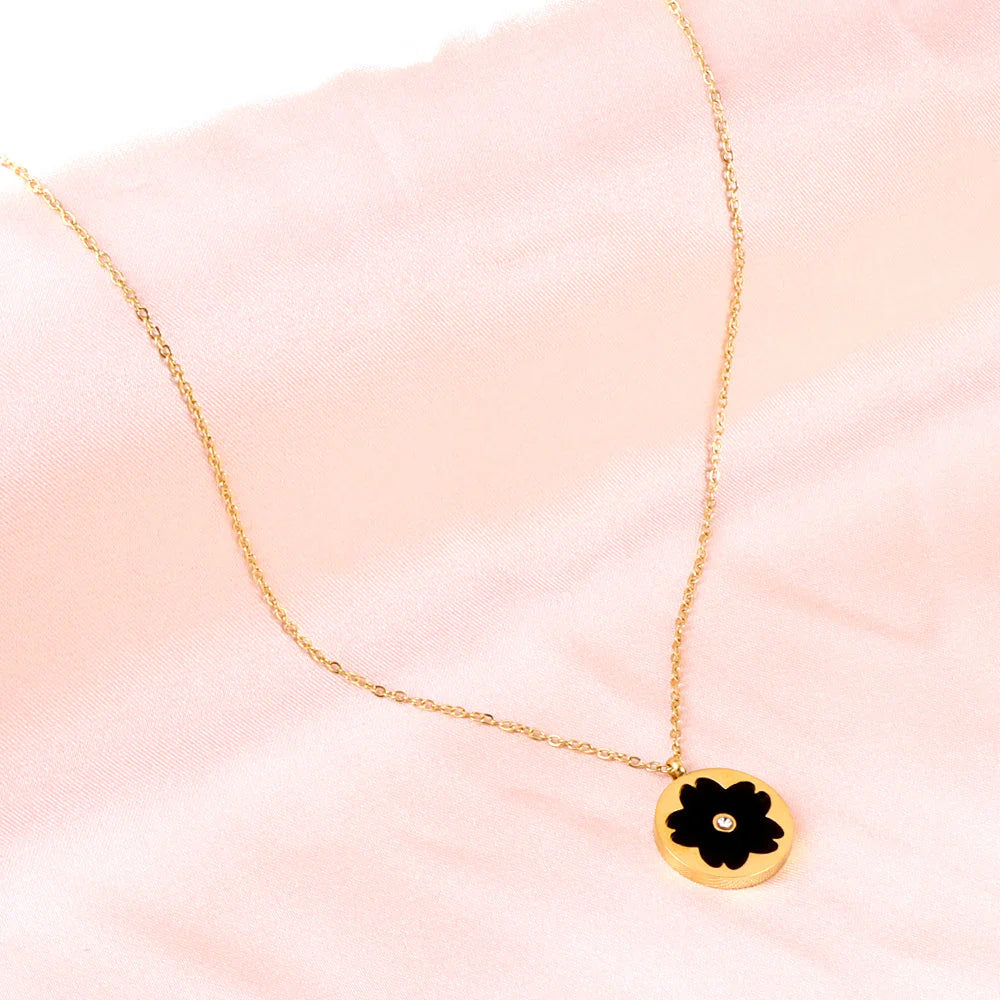 Black Blossom Gold Coin Necklace
