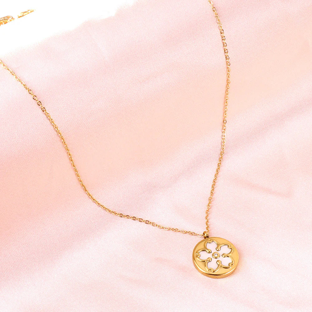 Mother of Pearl Fleur Medallion Necklace