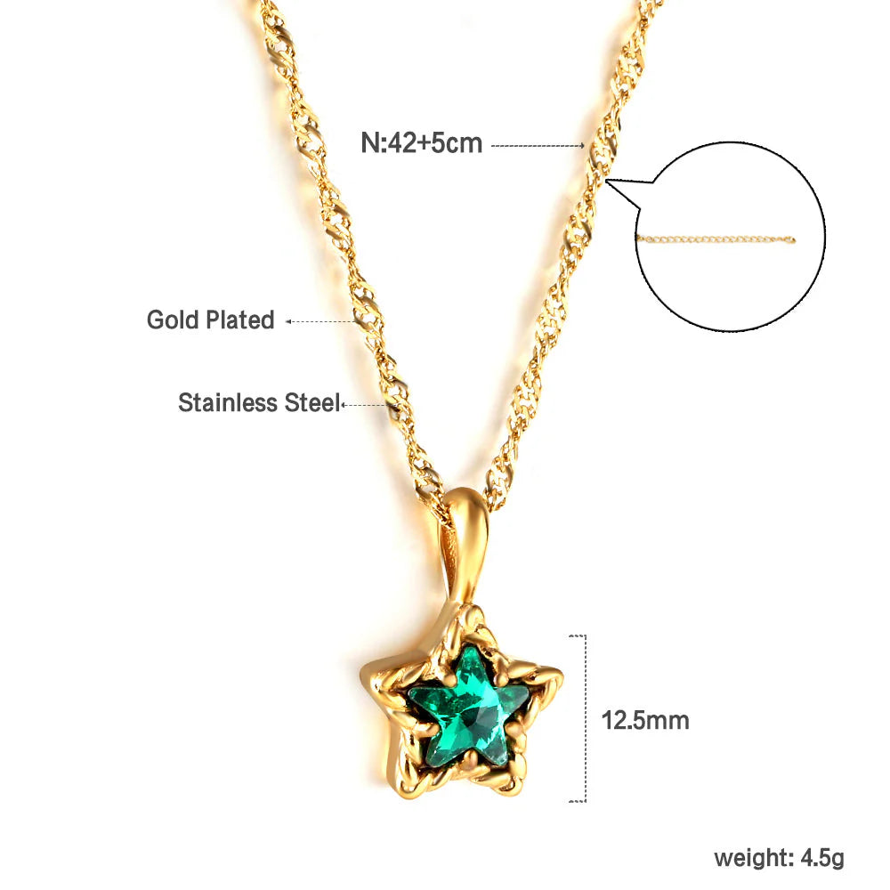 Emerald Star Crystal Pendant Necklace