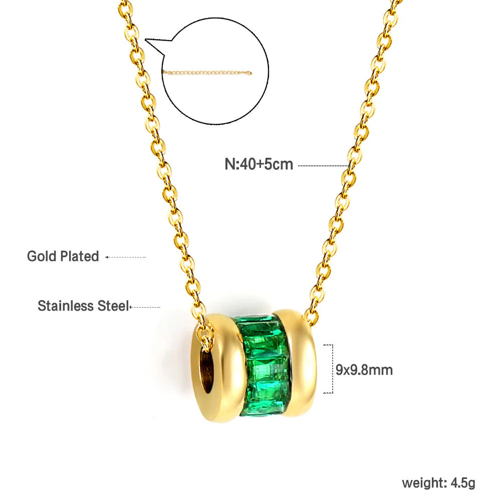 Emerald Barrel Pendant Necklace