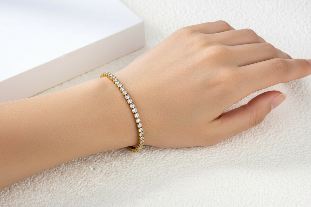 Crystal Tennis Bracelet worn on model's wrist