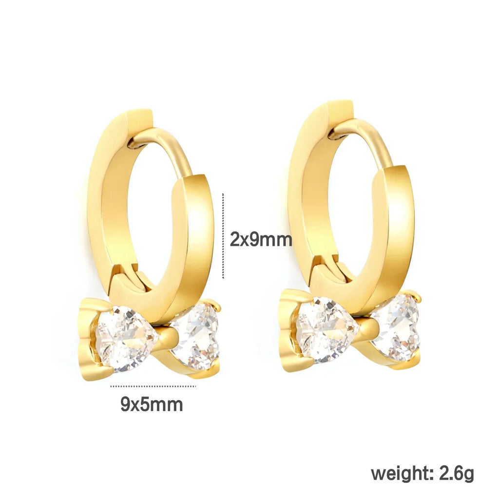 Gold Crystal Bow Huggie Hoop Earrings