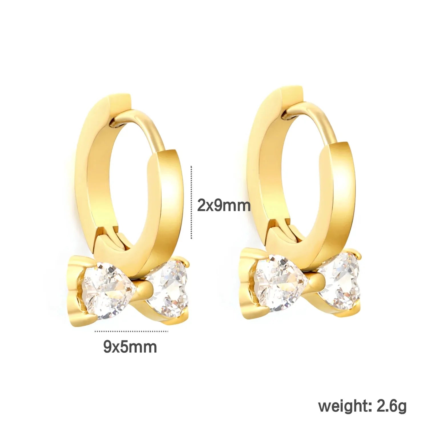 Gold Crystal Bow Huggie Hoop Earrings