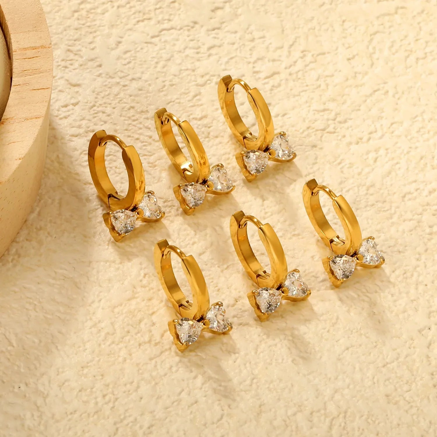 Gold Crystal Bow Huggie Hoop Earrings