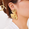 Gold Ginkgo Leaf Statement Stud Earrings