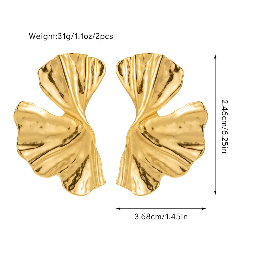Gold Ginkgo Leaf Statement Stud Earrings