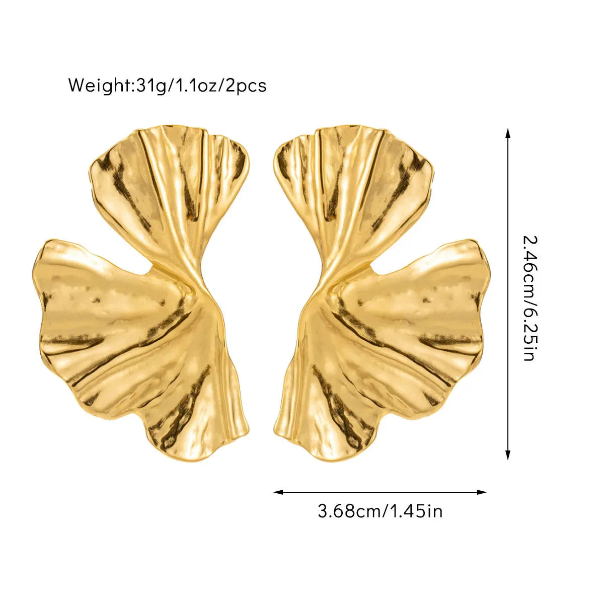 Gold Ginkgo Leaf Statement Stud Earrings