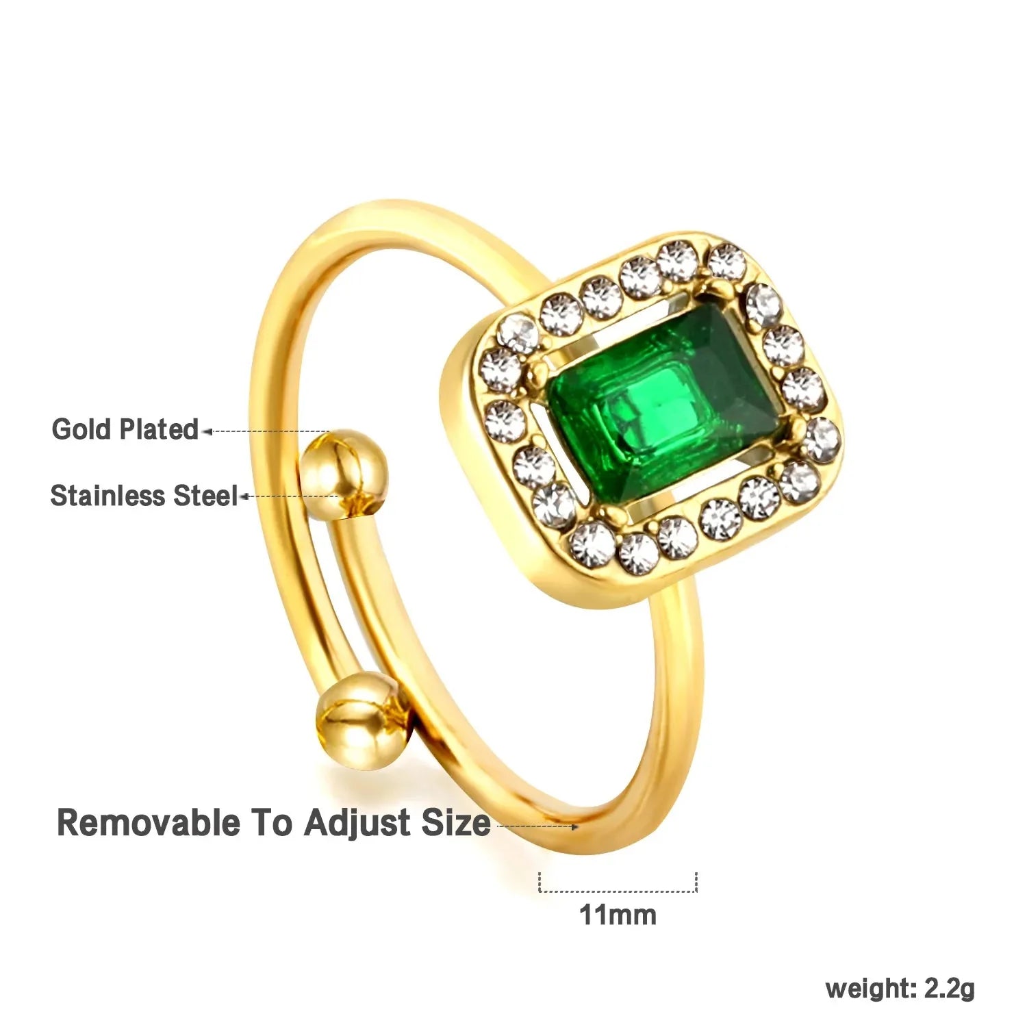 Gold Emerald Halo Adjustable Ring