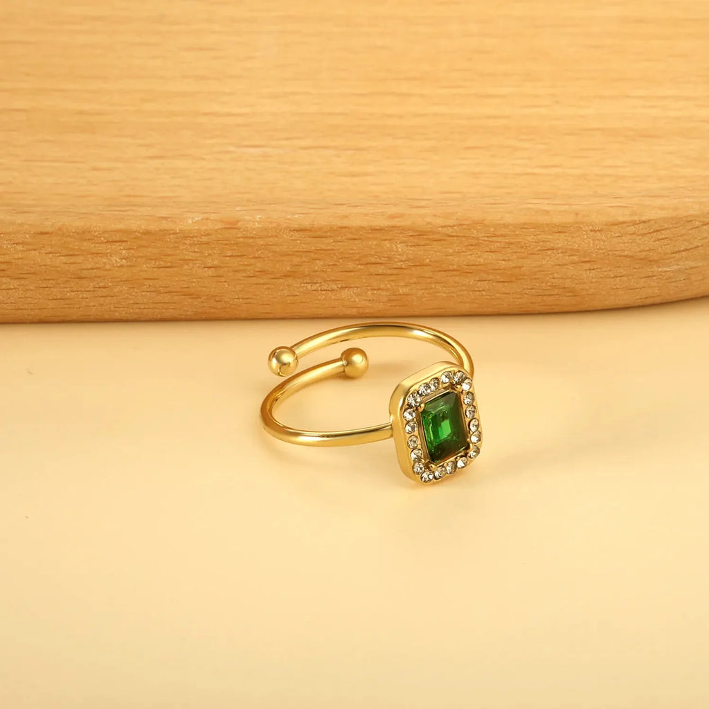 Gold Emerald Halo Adjustable Ring