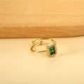 Gold Emerald Halo Adjustable Ring