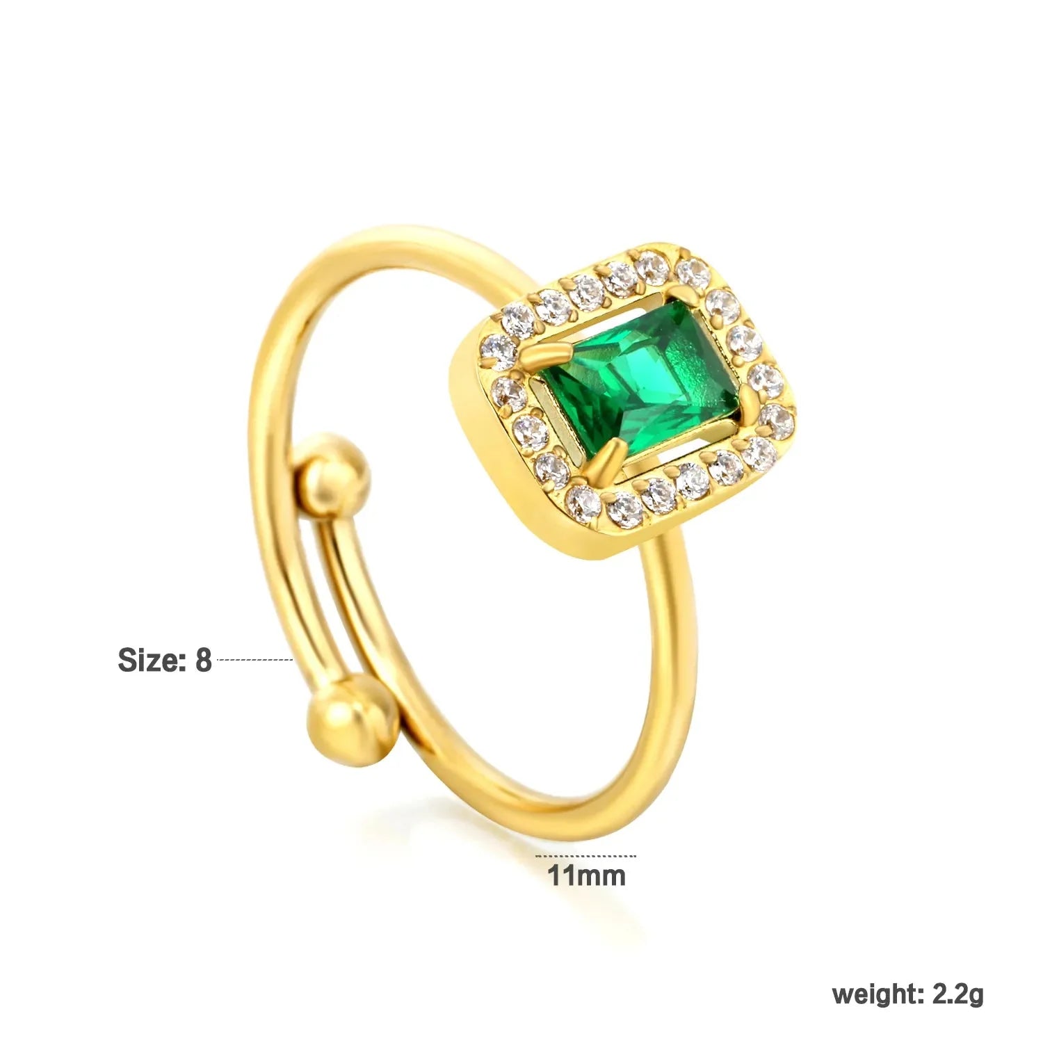Gold Emerald Halo Adjustable Ring