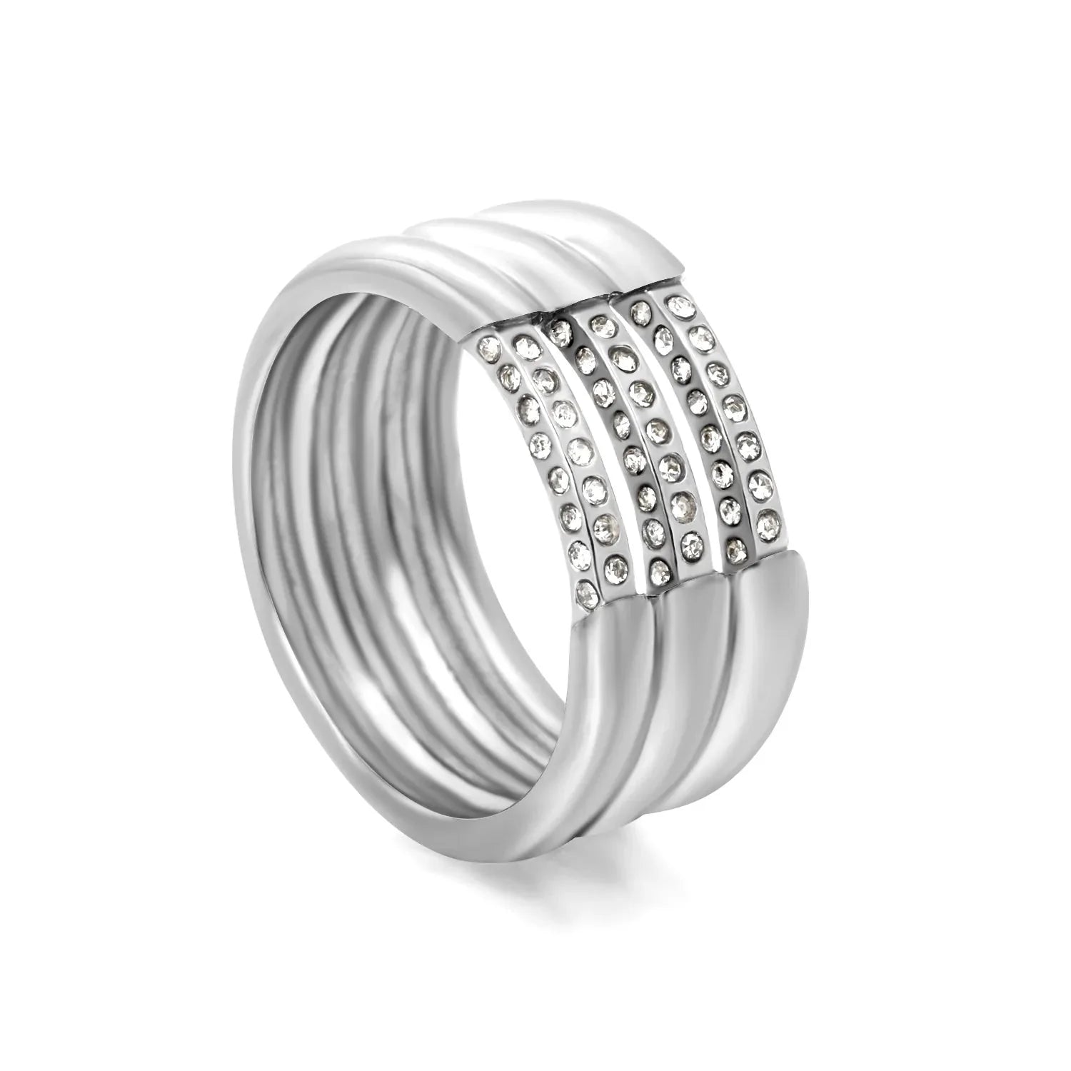 Silver Multi-Band Crystal Pavé Ring