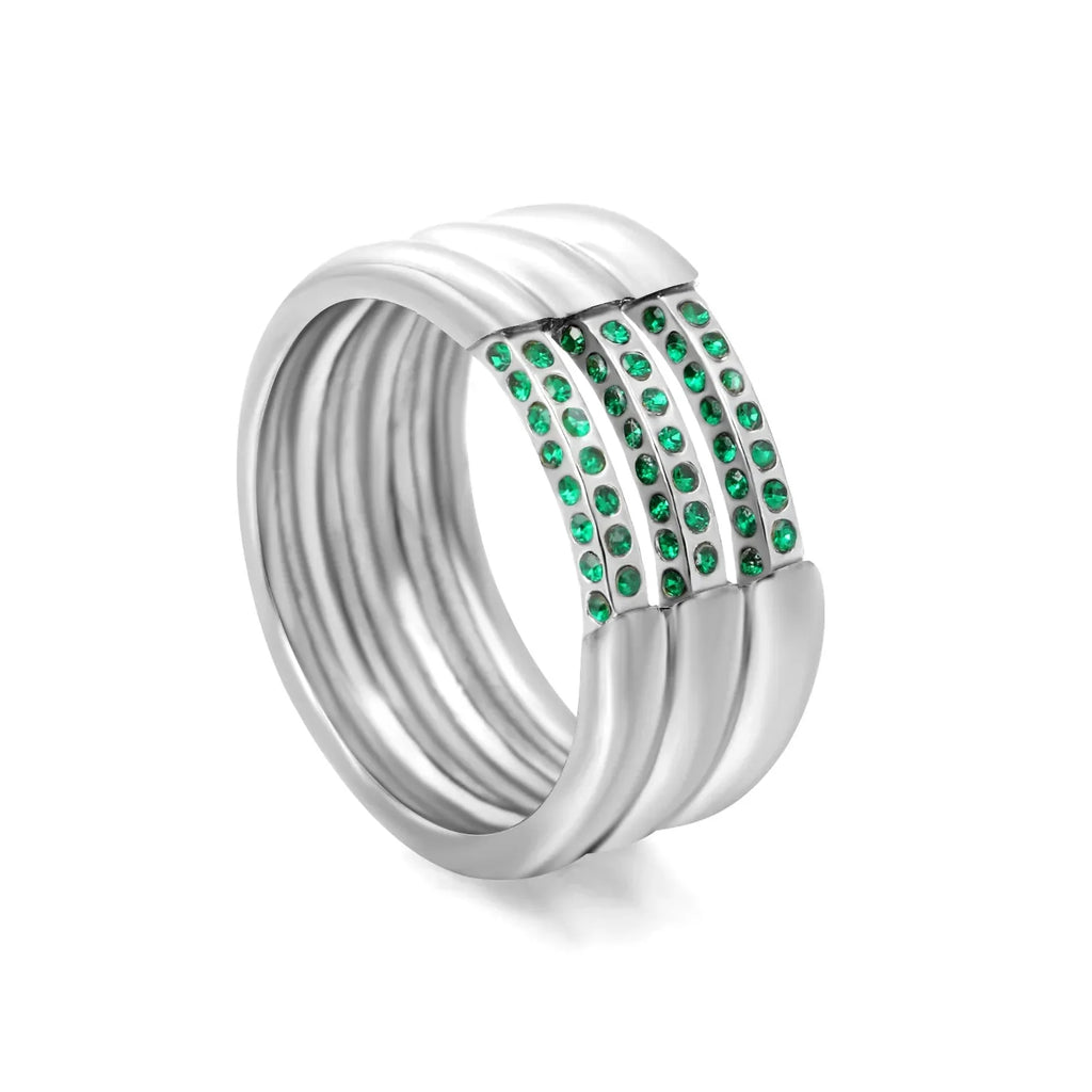 Silver Multi-Band Crystal Pavé Ring