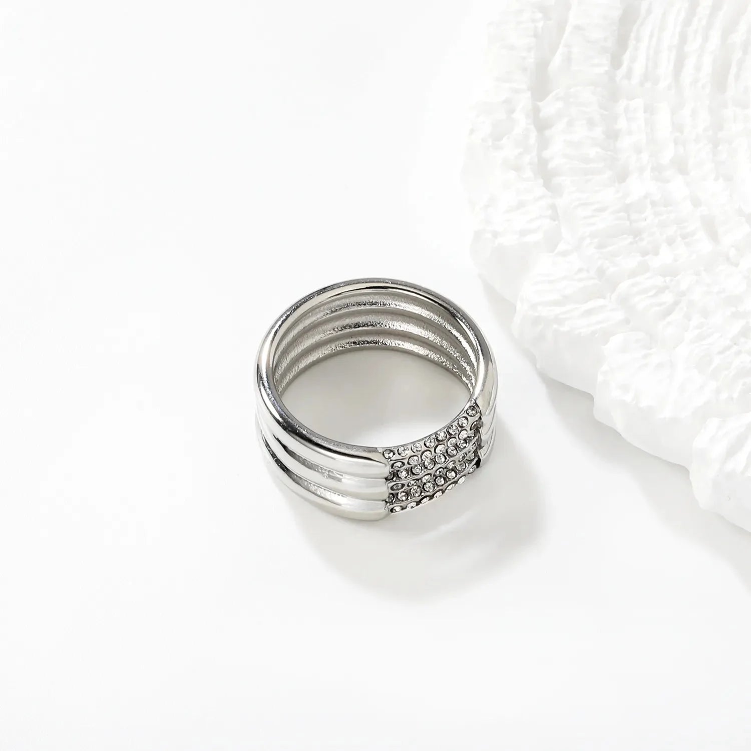 Silver Multi-Band Crystal Pavé Ring