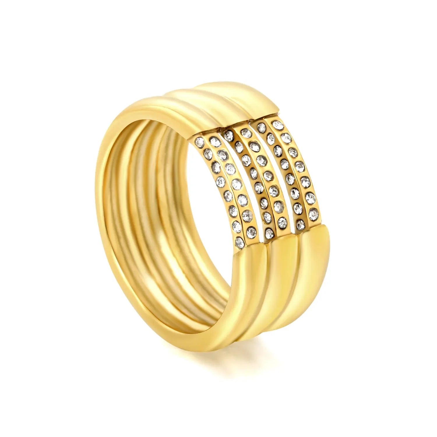Multi-Band Pavé Crystal Gold Ring