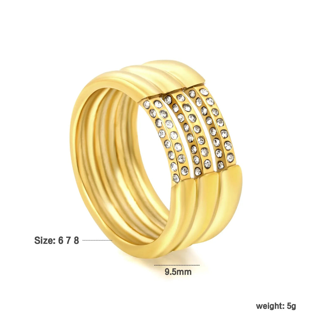 Multi-Band Pavé Crystal Gold Ring