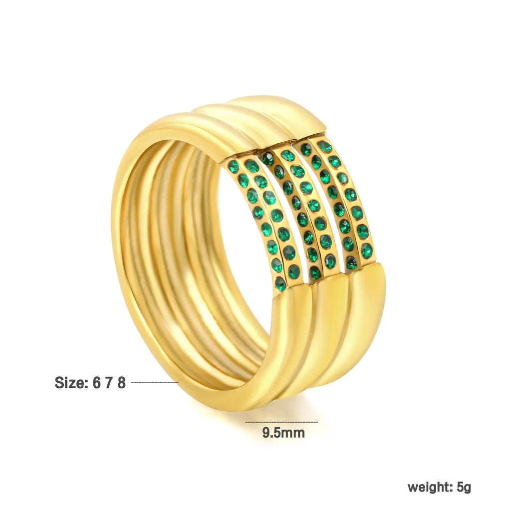 Multi-Band Pavé Crystal Gold Ring