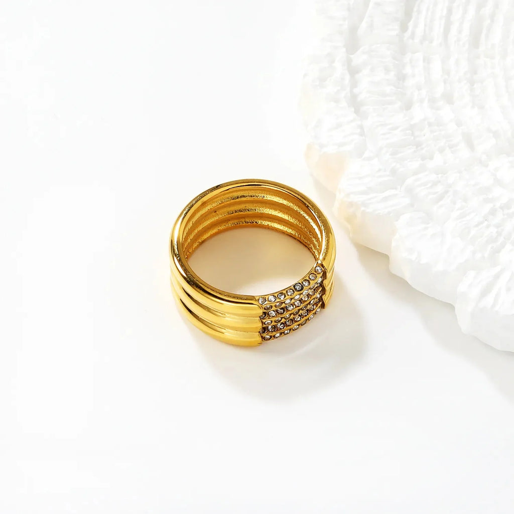 Multi-Band Pavé Crystal Gold Ring