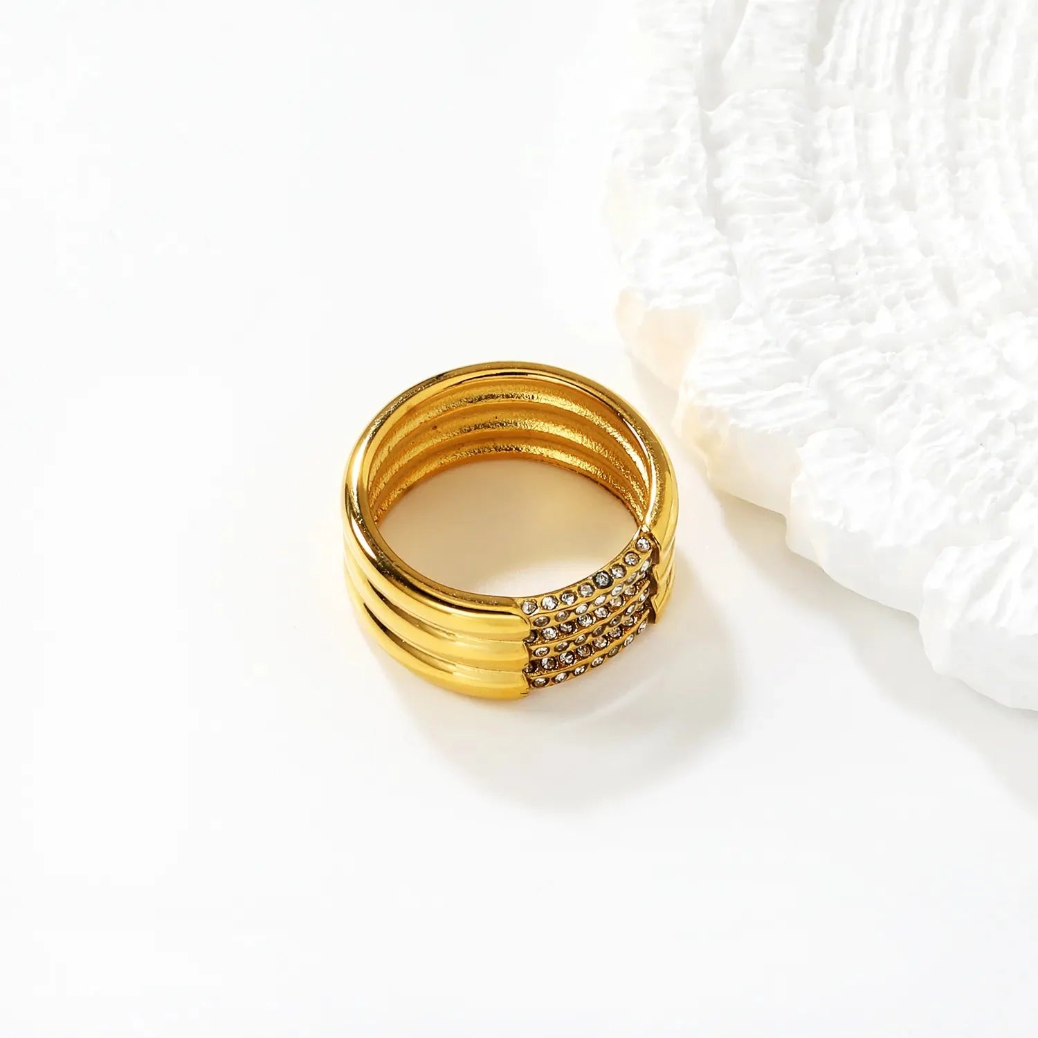Multi-Band Pavé Crystal Gold Ring