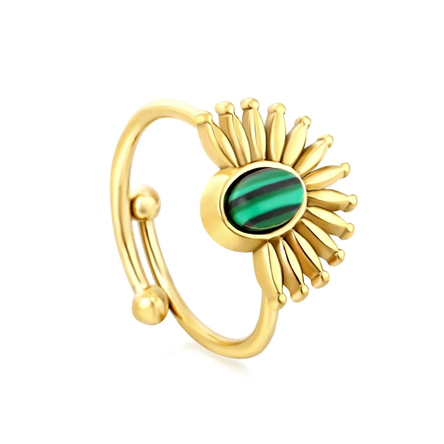 Sunflower Malachite Gold Cuff Ring