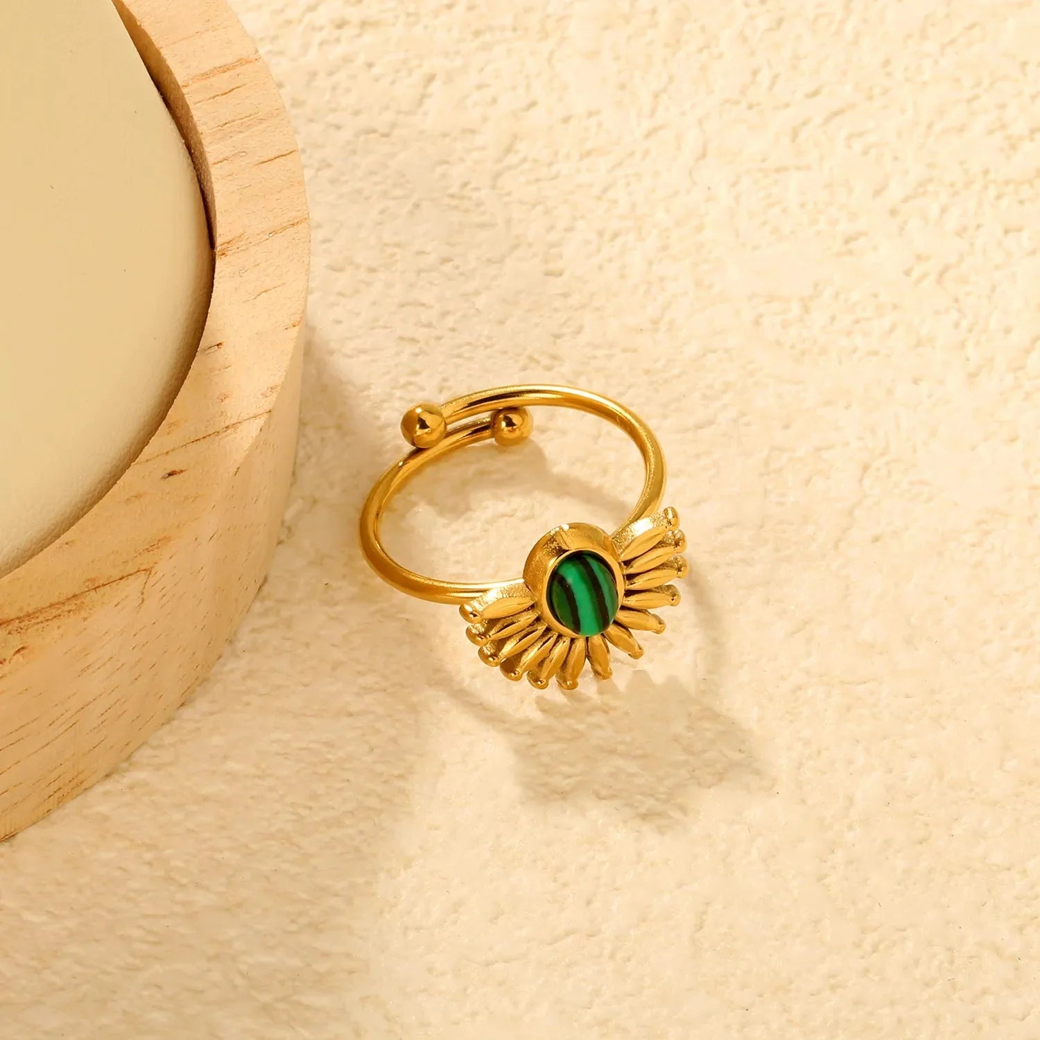 Sunflower Malachite Gold Cuff Ring